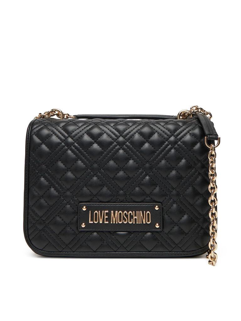 Black Quilted Crossbody Bag with Chain Detail