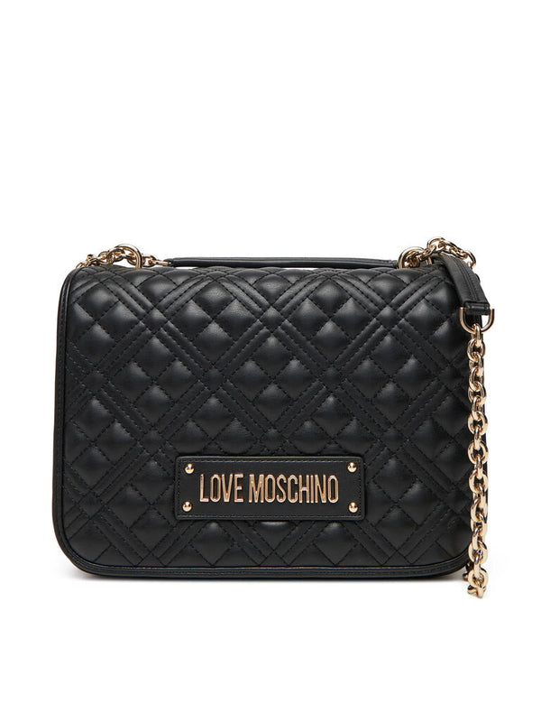 Black Quilted Crossbody Bag with Chain Detail