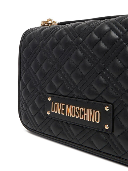 Black Quilted Crossbody Bag with Chain Detail