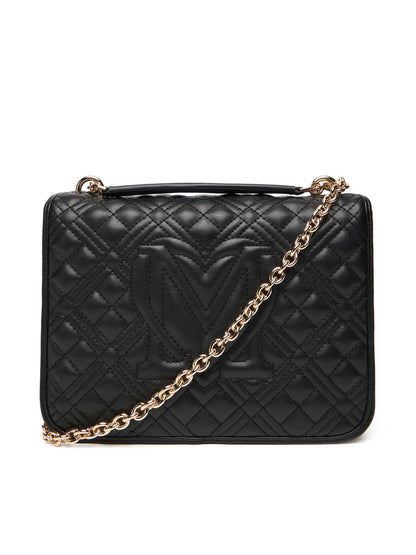 Black Quilted Crossbody Bag with Chain Detail