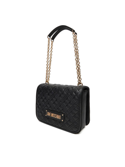 Black Quilted Crossbody Bag with Chain Detail