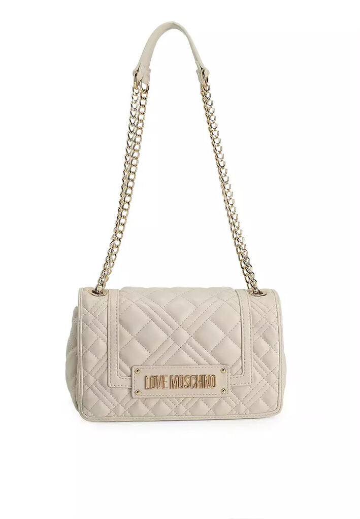 Ivory Quilted Shoulder Bag with Chain Strap