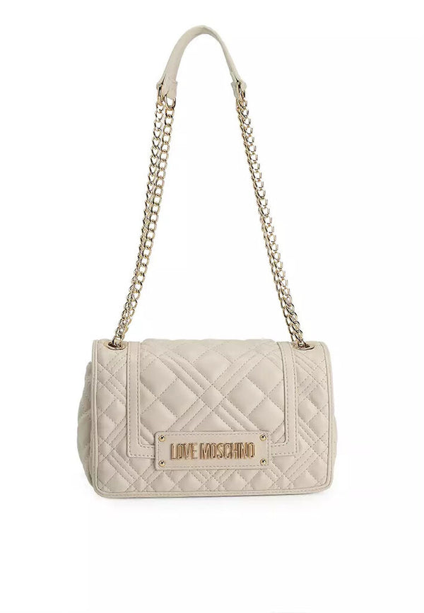 Ivory Quilted Shoulder Bag with Chain Strap