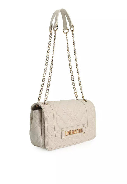 Ivory Quilted Shoulder Bag with Chain Strap