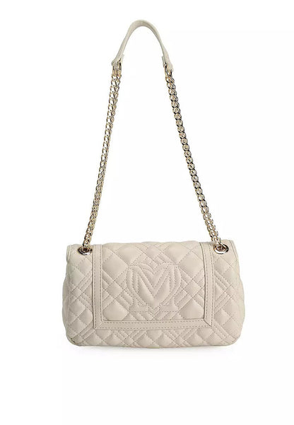 Ivory Quilted Shoulder Bag with Chain Strap