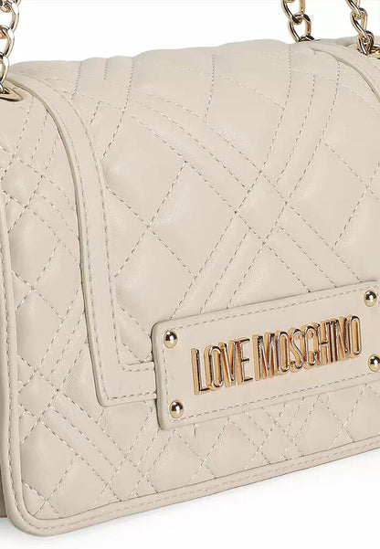 Ivory Quilted Shoulder Bag with Chain Strap