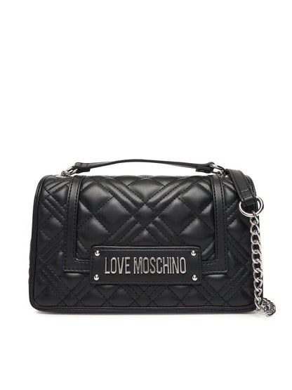 Black Quilted Shoulder Bag with Chain Detail