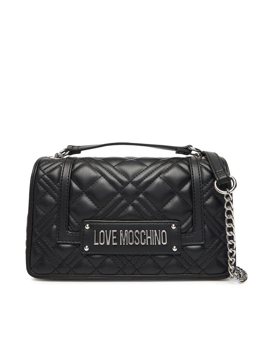 Black Quilted Shoulder Bag with Chain Detail