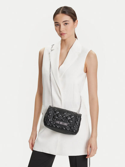 Black Quilted Shoulder Bag with Chain Detail