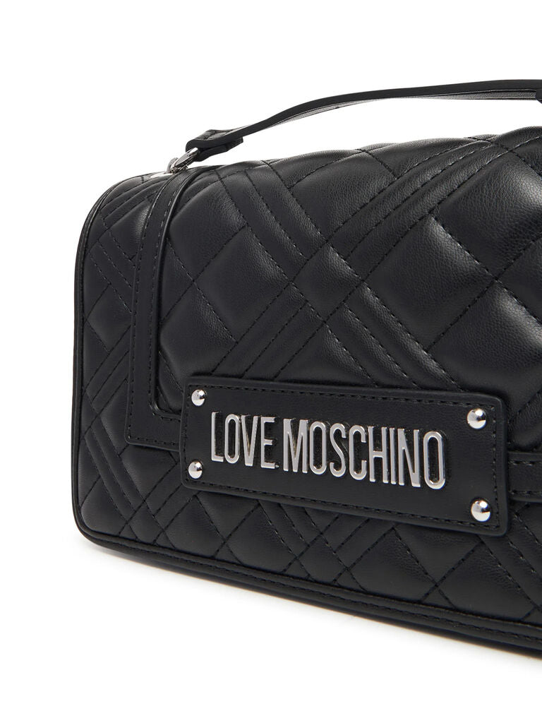 Black Quilted Shoulder Bag with Chain Detail