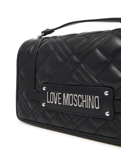 Black Quilted Shoulder Bag with Chain Detail