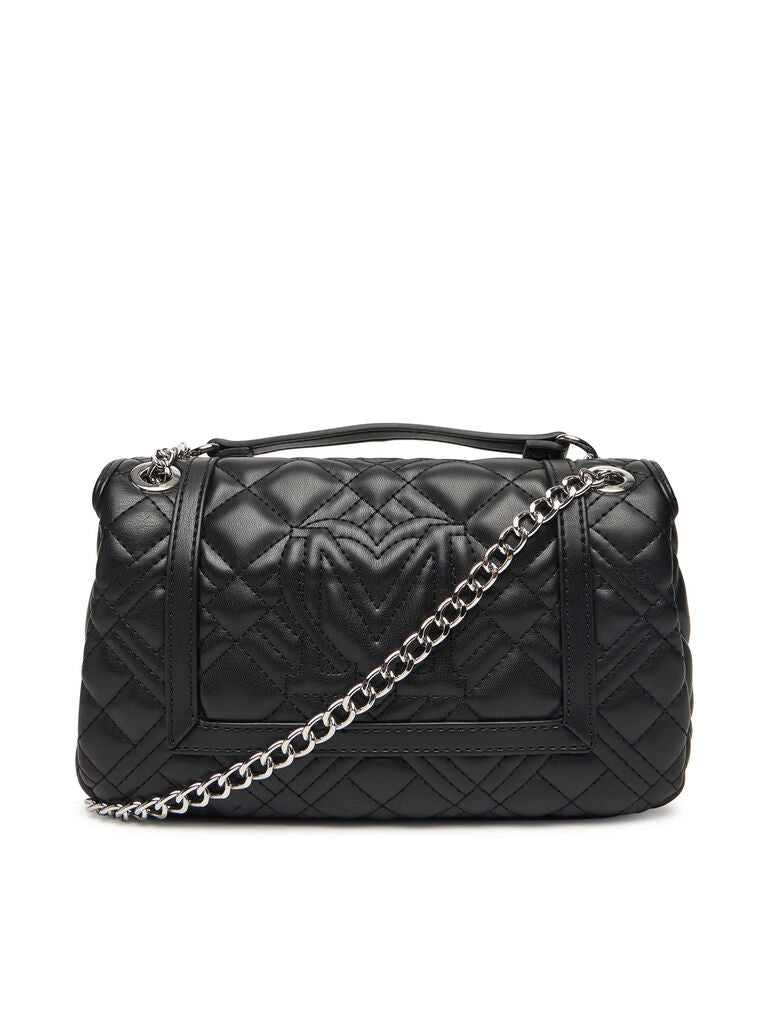 Black Quilted Shoulder Bag with Chain Detail