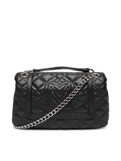 Black Quilted Shoulder Bag with Chain Detail