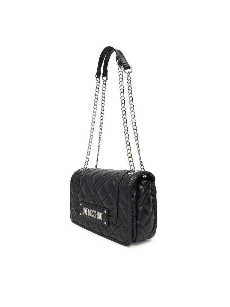Black Quilted Shoulder Bag with Chain Detail