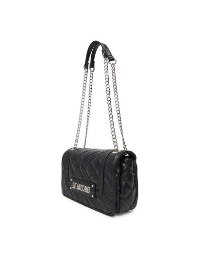 Black Quilted Shoulder Bag with Chain Detail