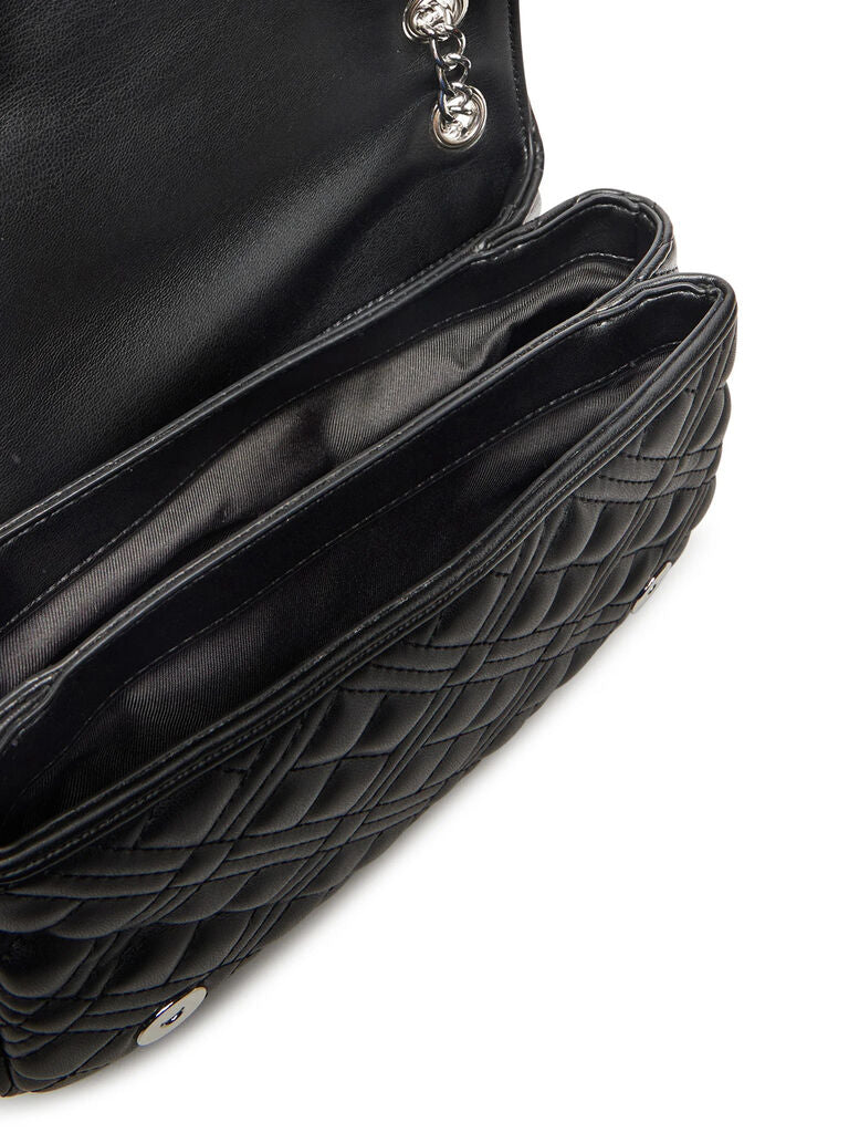 Black Quilted Shoulder Bag with Chain Detail