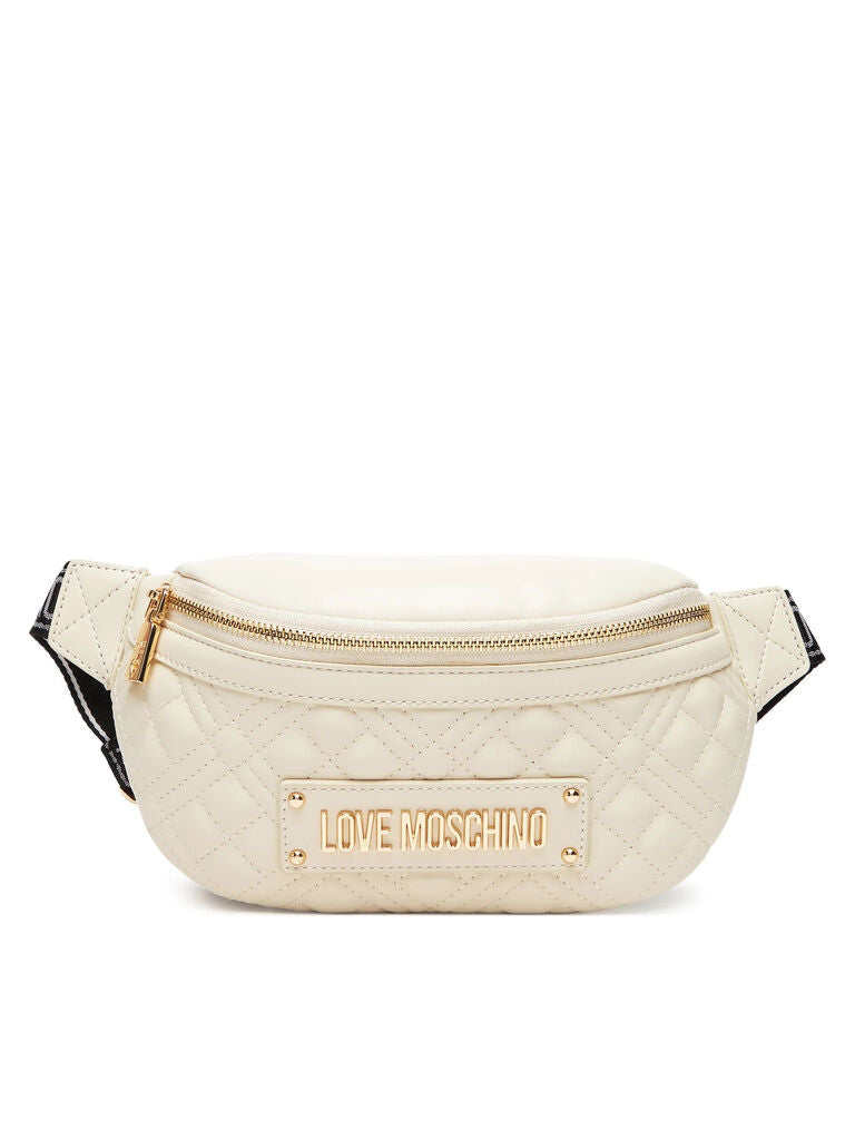 Cream Quilted Belt Bag with Gold Accents
