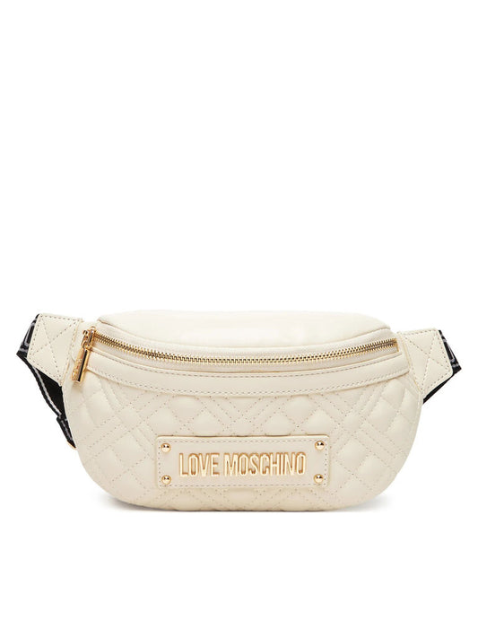 Cream Quilted Belt Bag with Gold Accents
