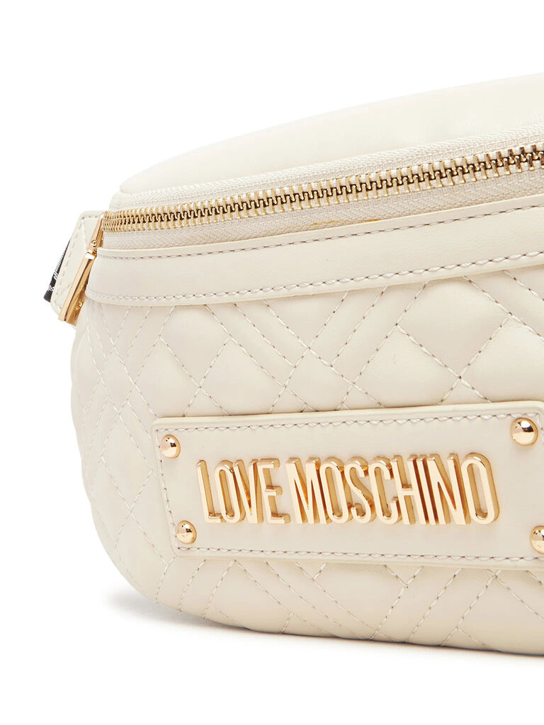 Cream Quilted Belt Bag with Gold Accents