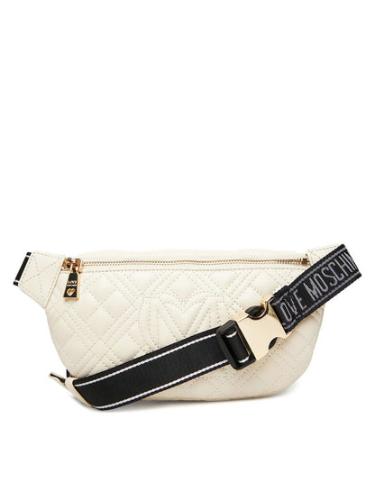 Cream Quilted Belt Bag with Gold Accents