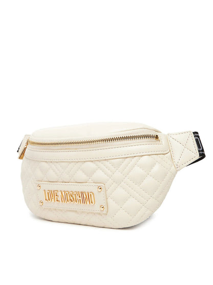 Cream Quilted Belt Bag with Gold Accents