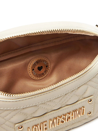 Cream Quilted Belt Bag with Gold Accents