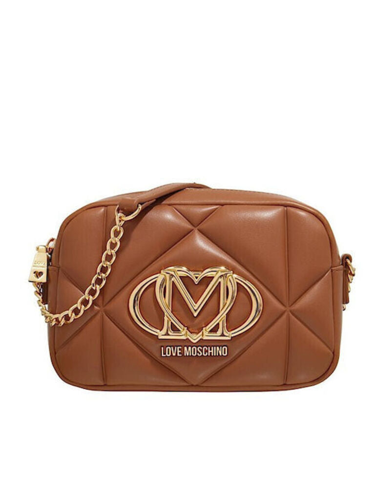 Brown Quilted Crossbody Bag with Gold Logo Detail