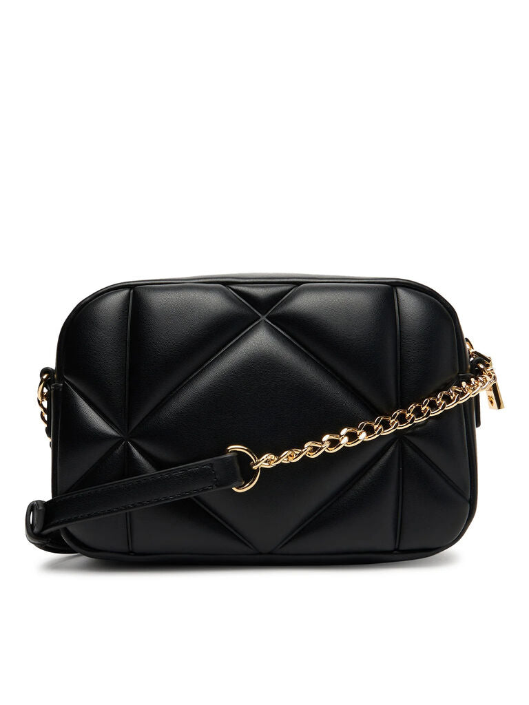 Black Quilted Crossbody Bag with Gold Logo Accent