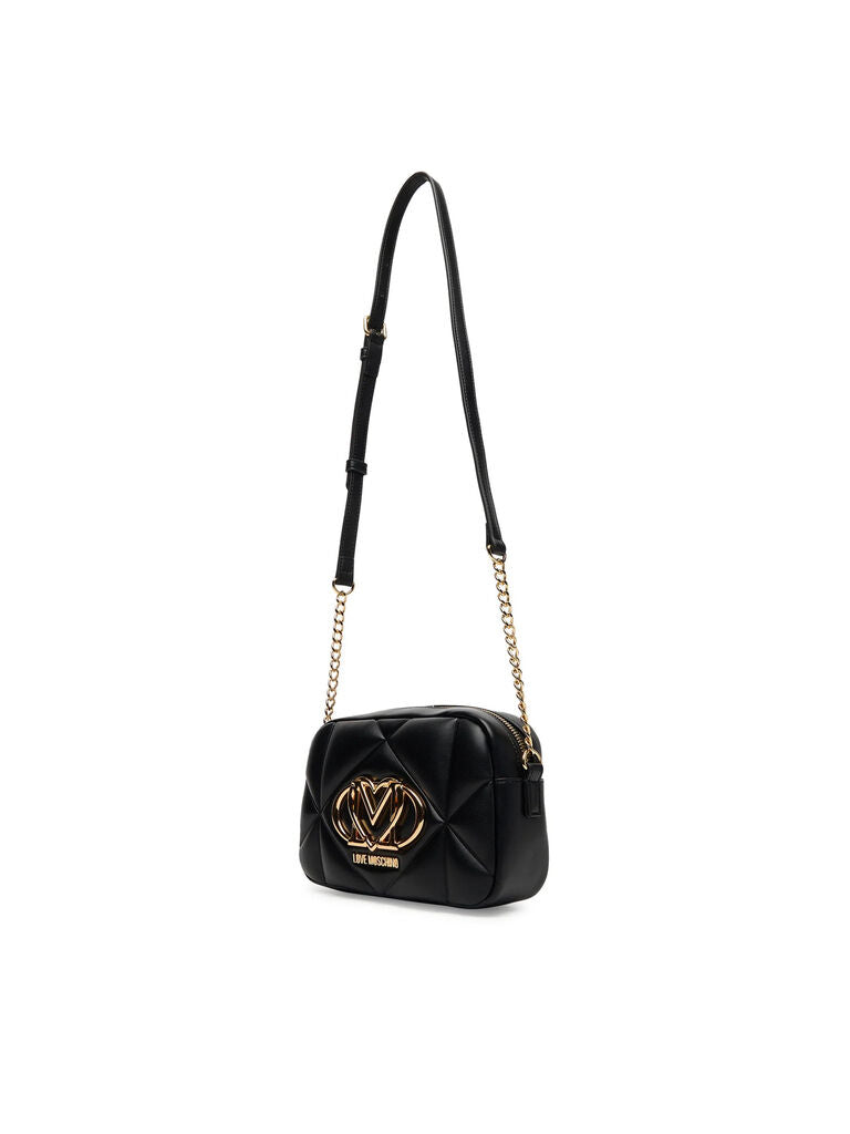 Black Quilted Crossbody Bag with Gold Logo Accent