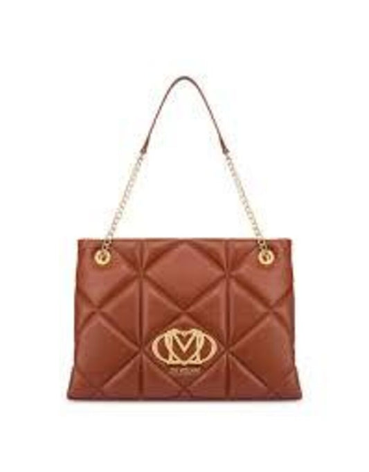 Brown Quilted Tote Bag with Gold Chain Strap