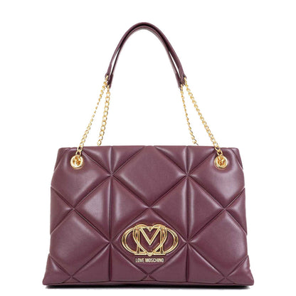 Burgundy Quilted Shoulder Bag with Gold Chain