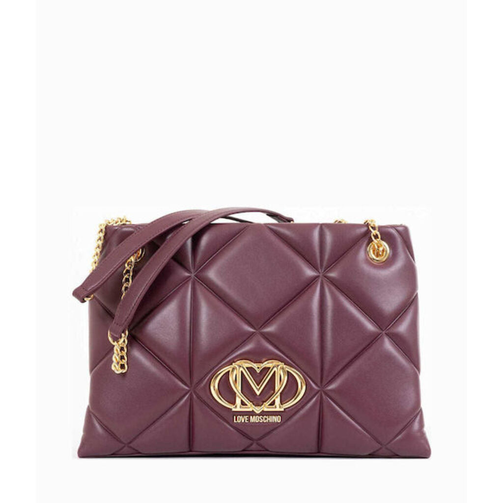 Burgundy Quilted Shoulder Bag with Gold Chain