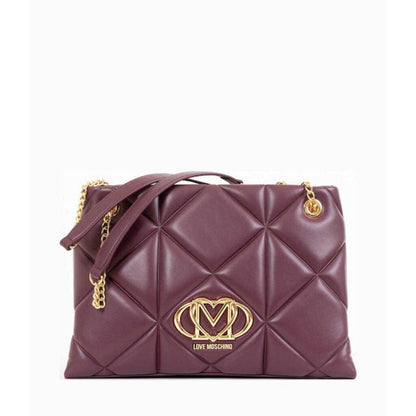 Burgundy Quilted Shoulder Bag with Gold Chain