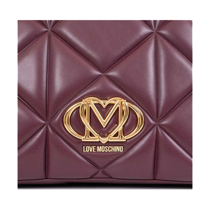 Burgundy Quilted Shoulder Bag with Gold Chain
