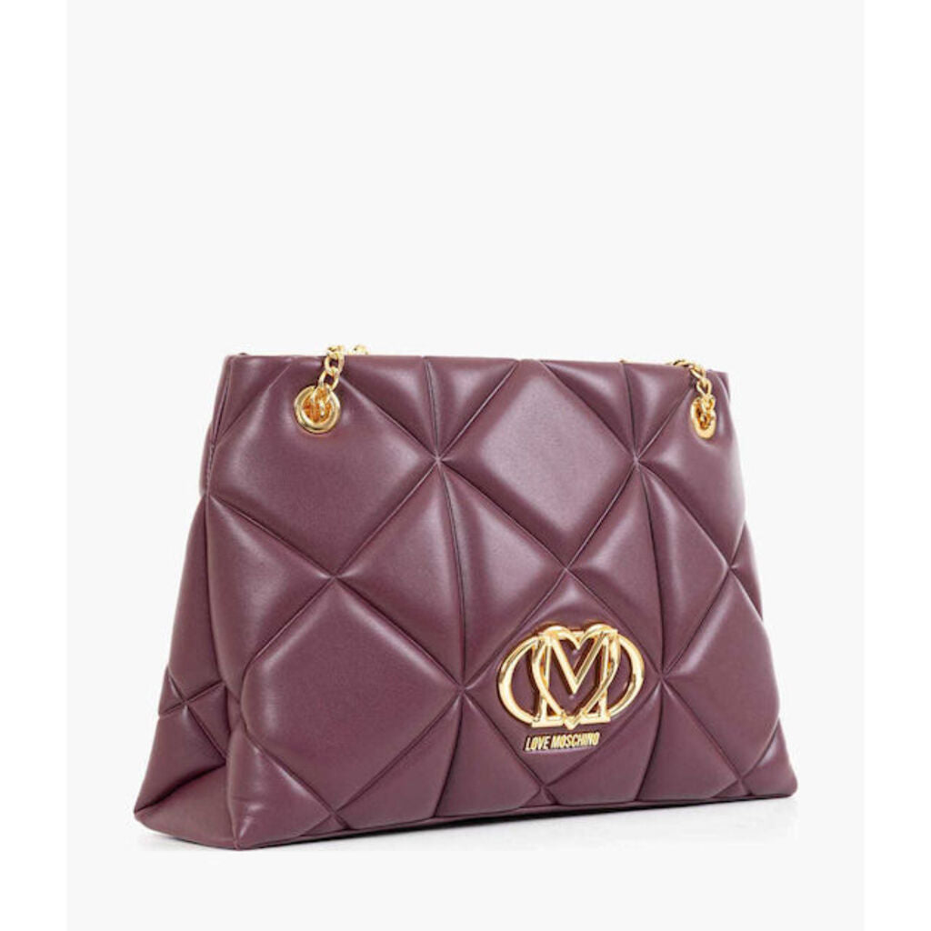 Burgundy Quilted Shoulder Bag with Gold Chain