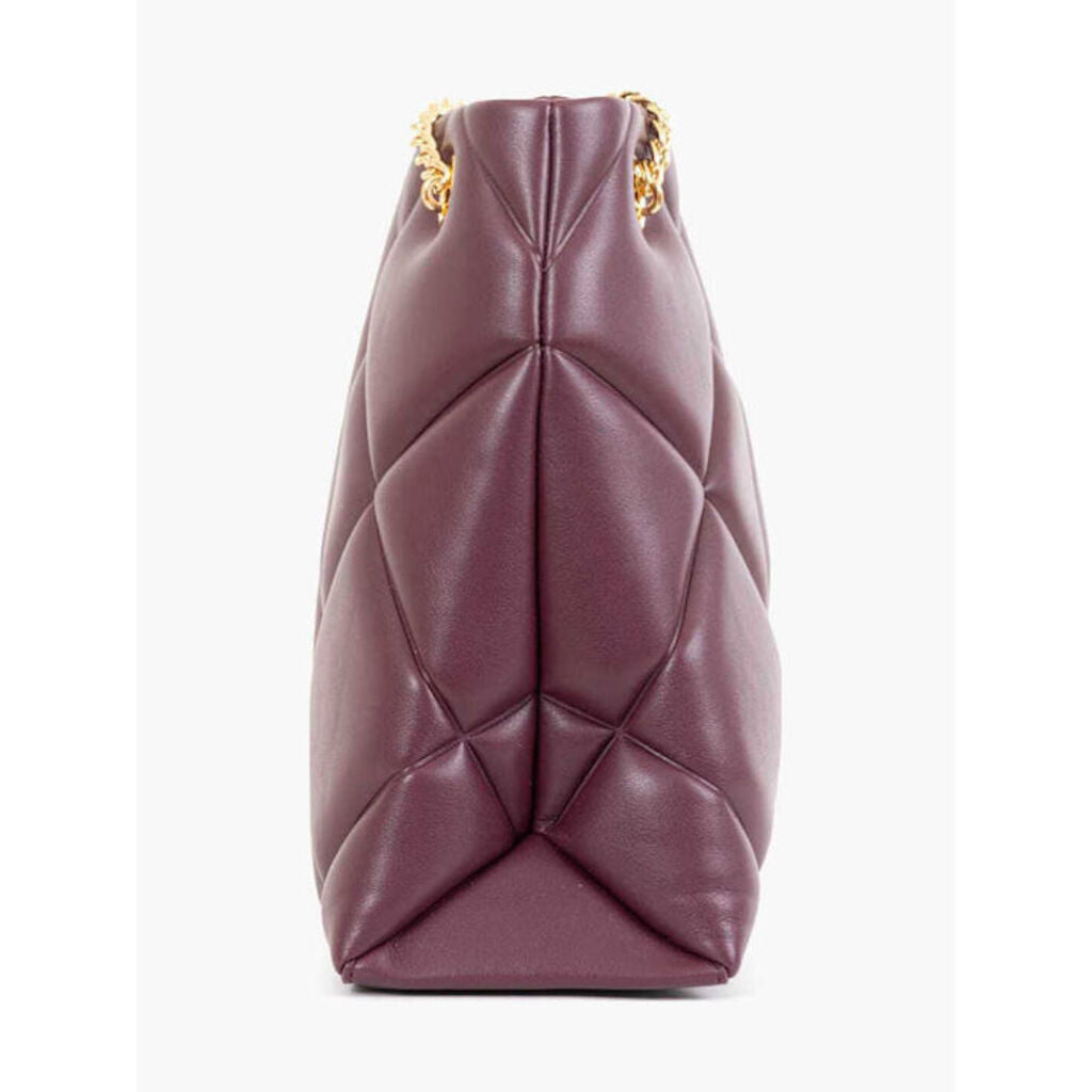 Burgundy Quilted Shoulder Bag with Gold Chain