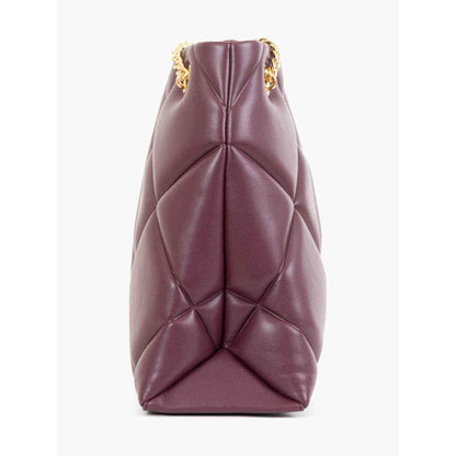 Burgundy Quilted Shoulder Bag with Gold Chain