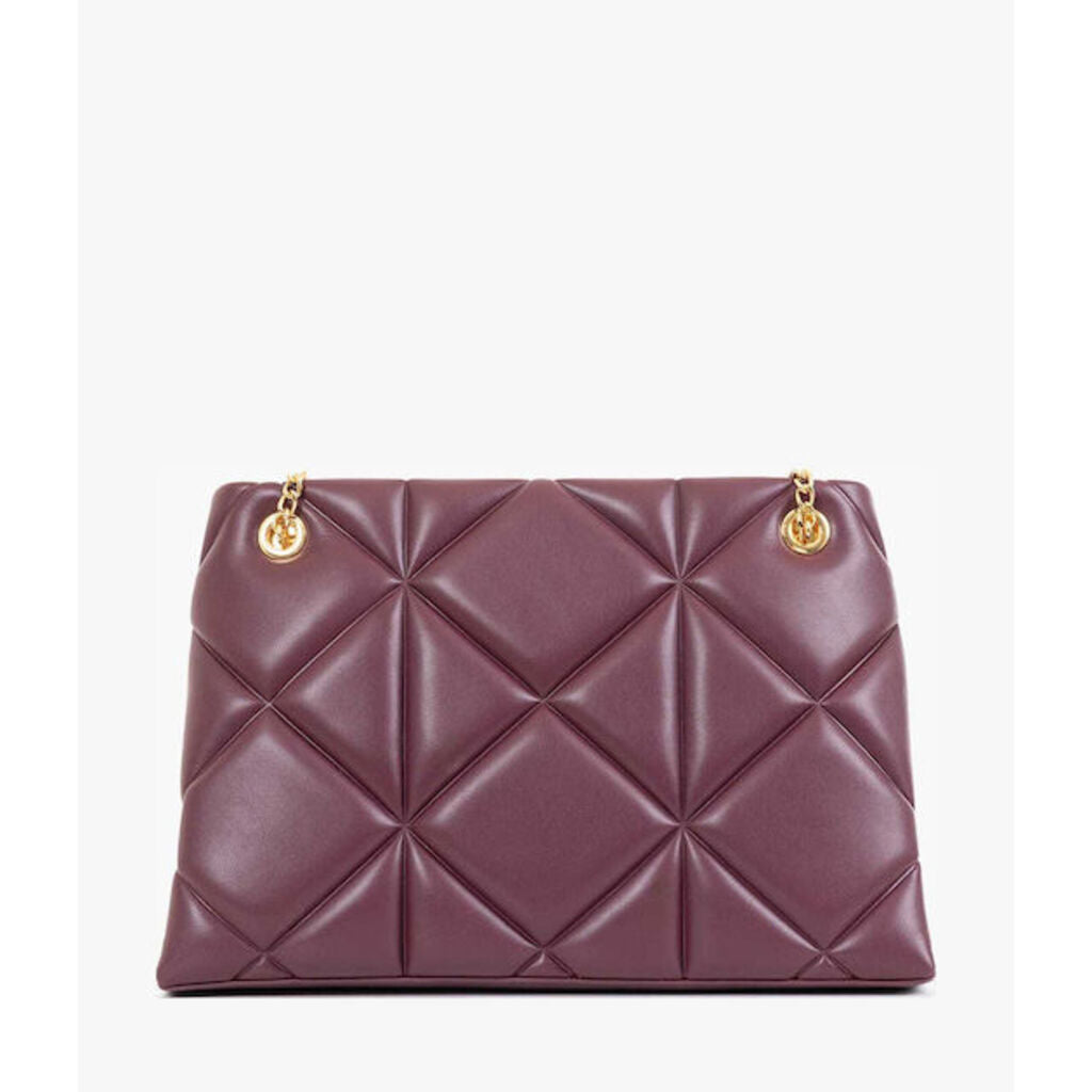 Burgundy Quilted Shoulder Bag with Gold Chain
