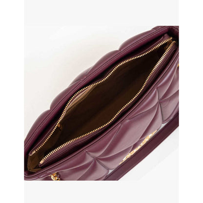 Burgundy Quilted Shoulder Bag with Gold Chain