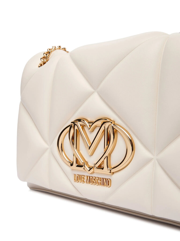 Cream Quilted Handbag with Gold Chain Accent