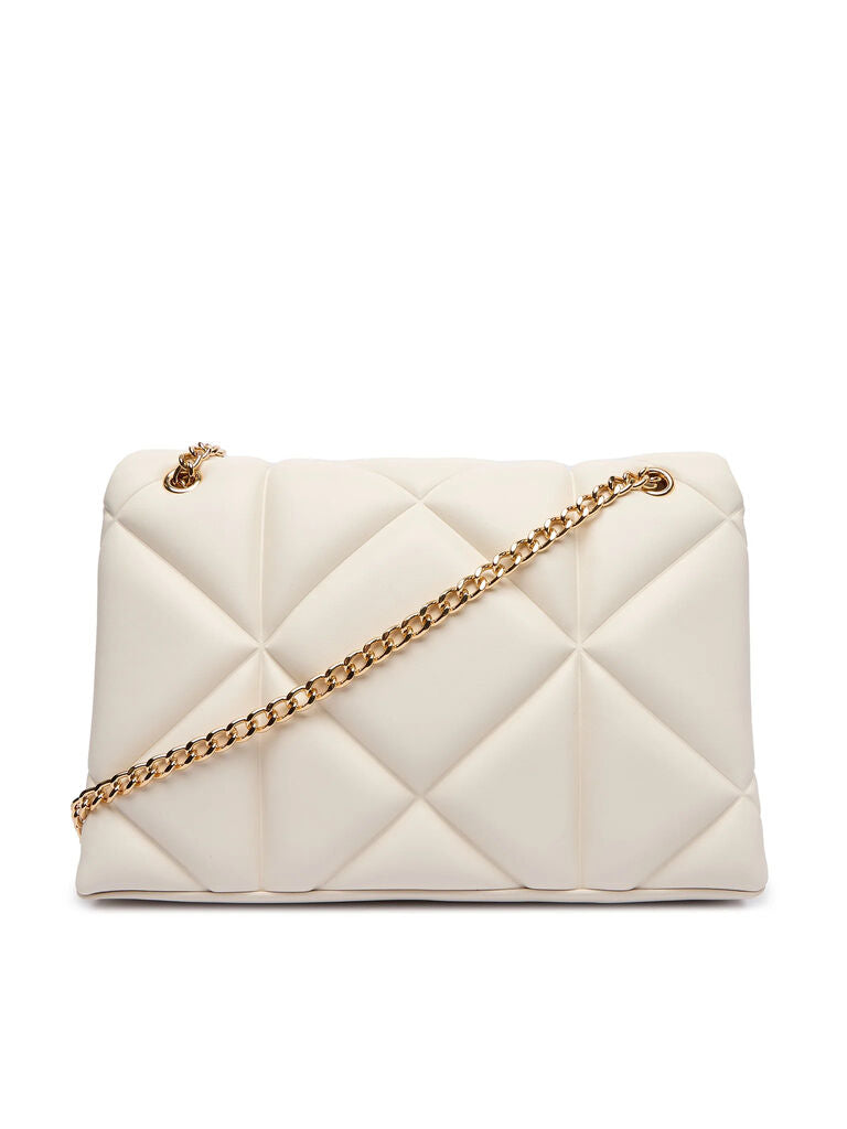 Cream Quilted Handbag with Gold Chain Accent