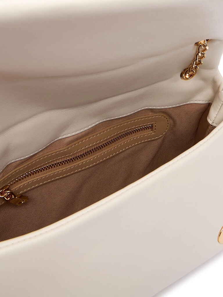 Cream Quilted Handbag with Gold Chain Accent