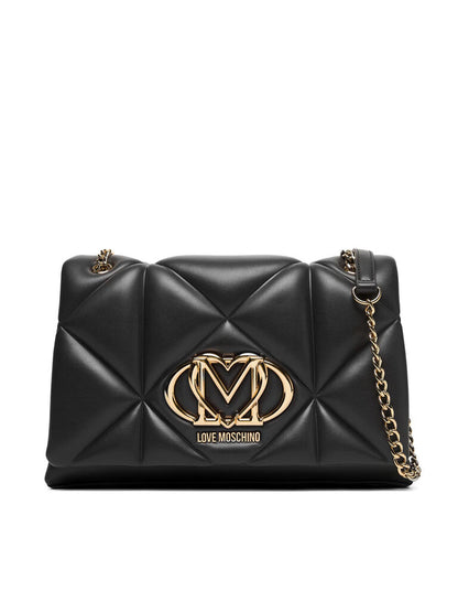 Black Quilted Shoulder Bag with Gold Chain