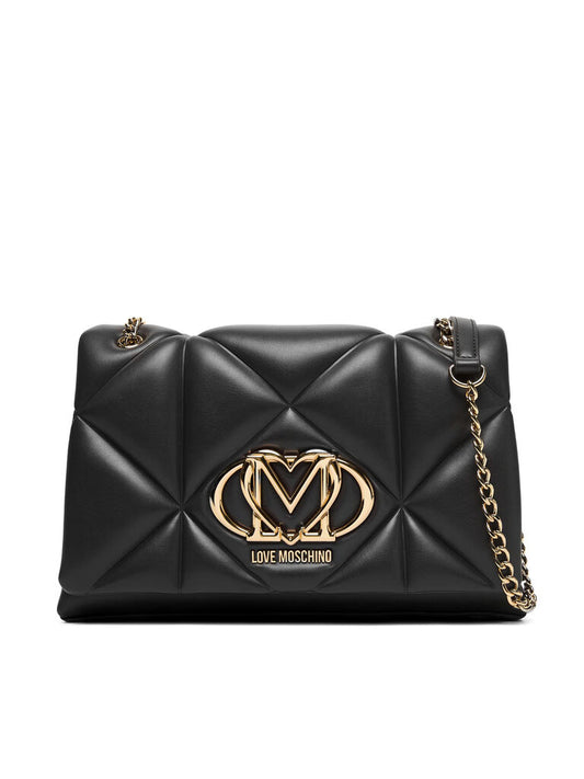 Black Quilted Shoulder Bag with Gold Chain