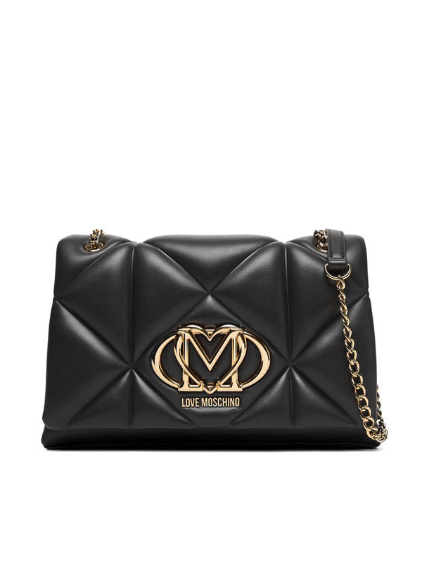 Black Quilted Shoulder Bag with Gold Chain