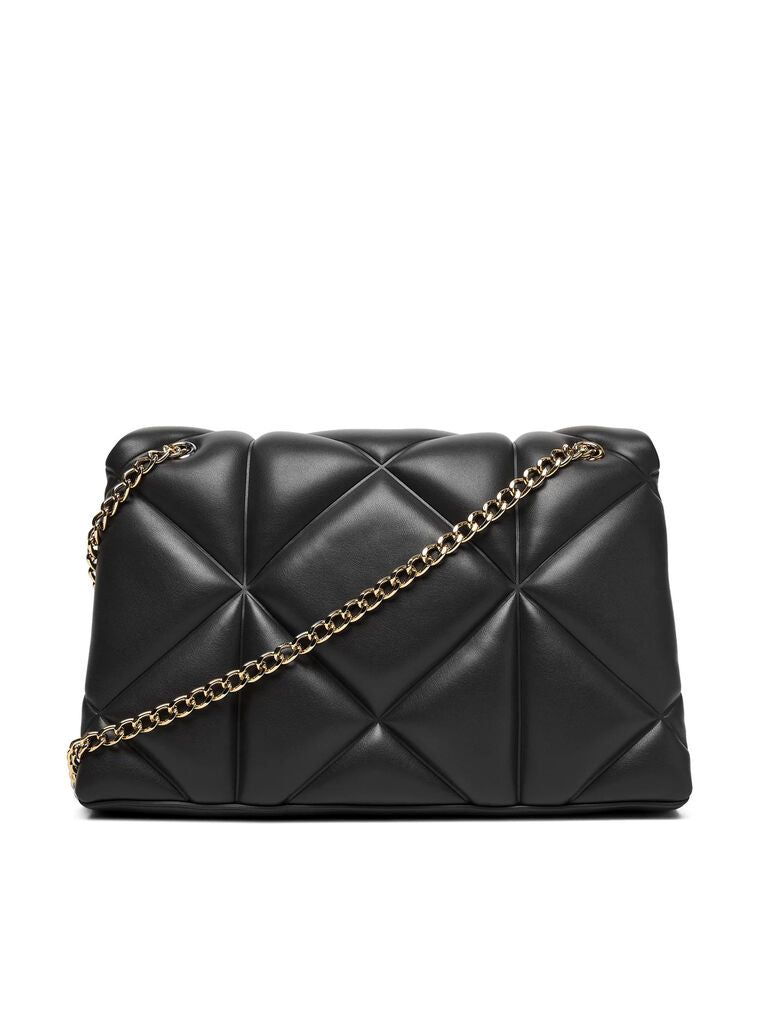 Black Quilted Shoulder Bag with Gold Chain