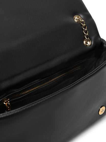 Black Quilted Shoulder Bag with Gold Chain