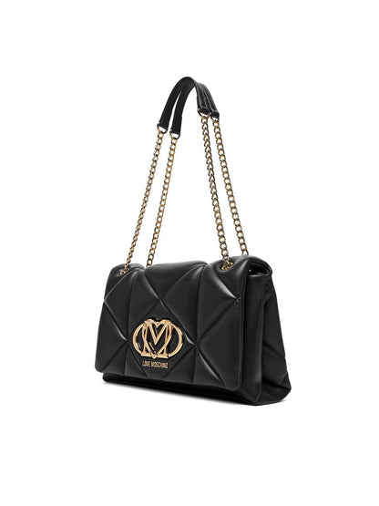 Black Quilted Shoulder Bag with Gold Chain
