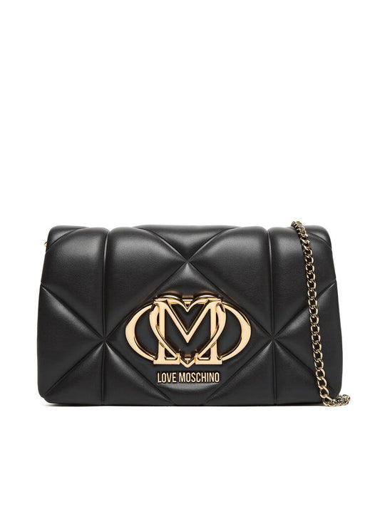 Black Quilted Shoulder Bag with Gold Hardware