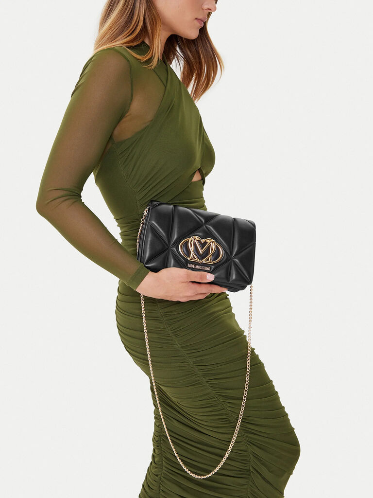 Black Quilted Shoulder Bag with Gold Hardware